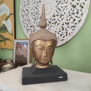testa di buddha oro statua in legno