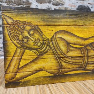 Pannello antico con Buddha sdraiato dipinto a mano