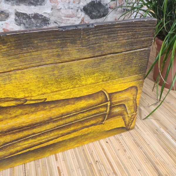 Pannello antico con Buddha sdraiato dipinto a mano