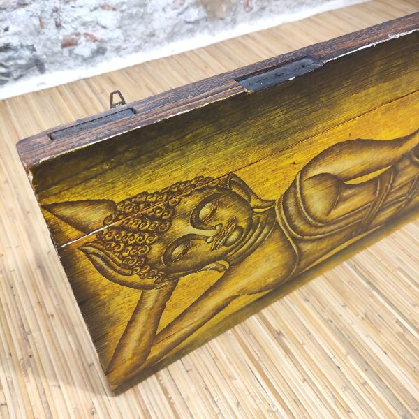 Pannello antico con Buddha sdraiato dipinto a mano