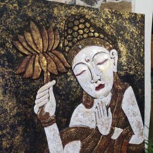 pannello in legno dipinto a mano con Buddha e fiore di Loto