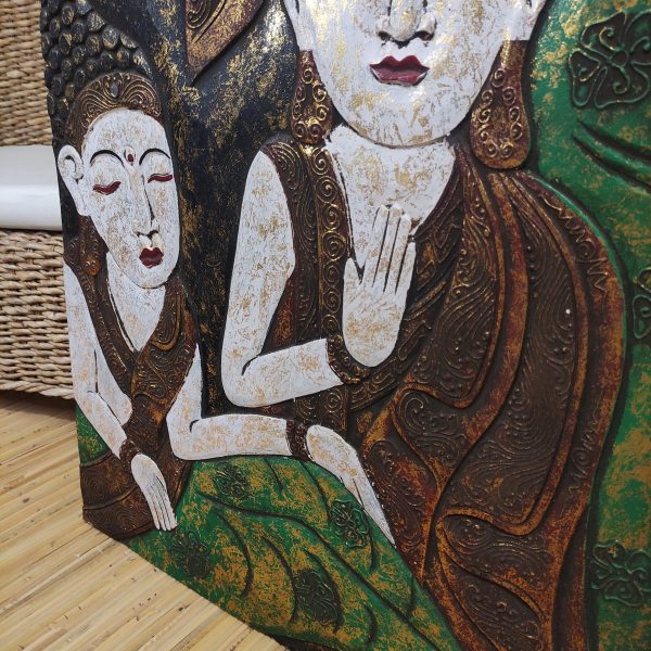 pannello in legno dipinto a mano con Buddha e fiore di Loto