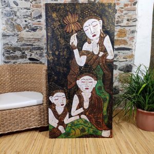 pannello in legno dipinto a mano con Buddha e fiore di Loto