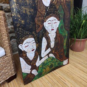 pannello in legno dipinto a mano con Buddha e fiore di Loto