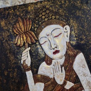 pannello in legno dipinto a mano con Buddha e fiore di Loto