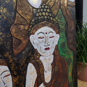 pannello in legno dipinto a mano con Buddha e fiore di Loto