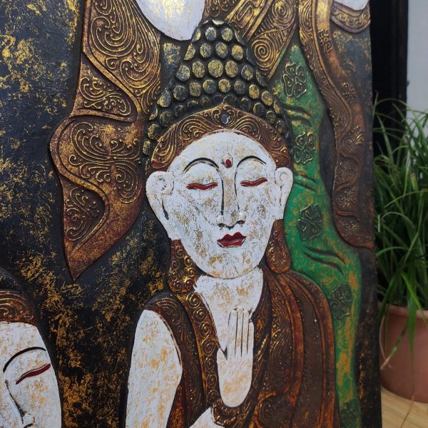 pannello in legno dipinto a mano con Buddha e fiore di Loto