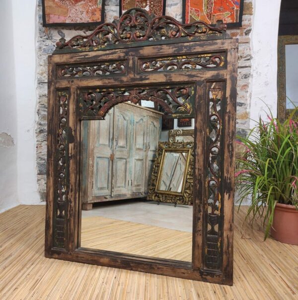 specchio finestra intagliato legno