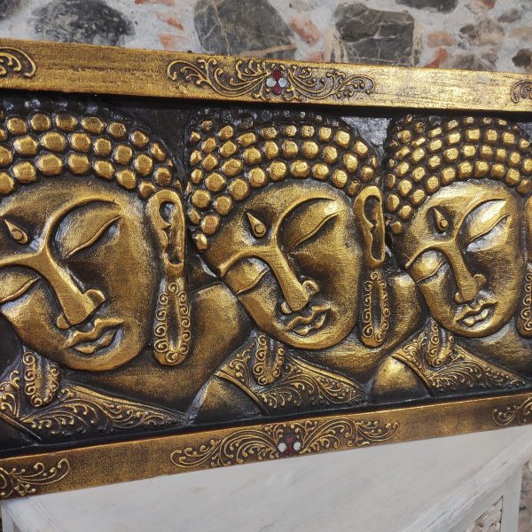 Pannello in legno dorato 3 visi del Buddha