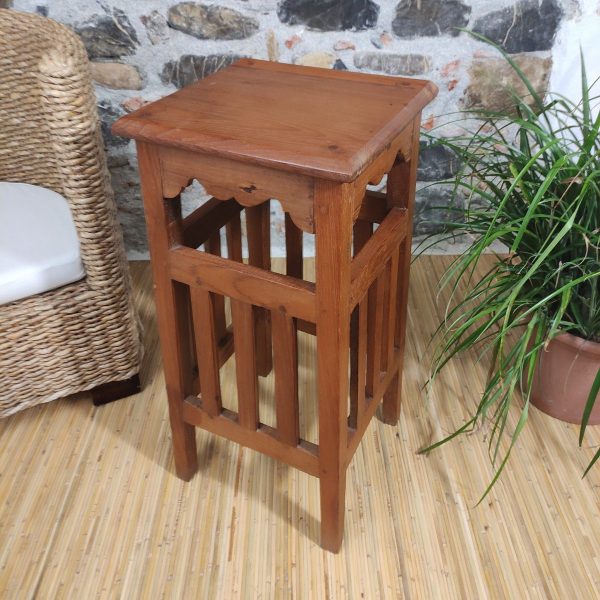 tavolino sgabello indiano coloniale in legno di teak