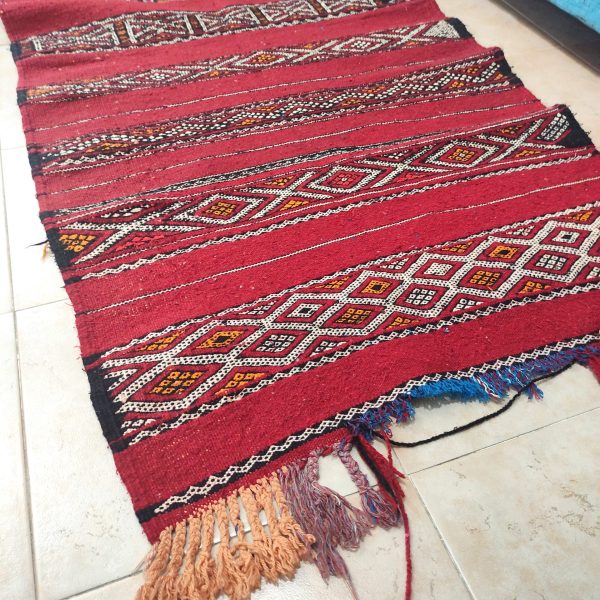 TAPPETO KILIM ROSSO ARTIGIANALE PASSATOIA