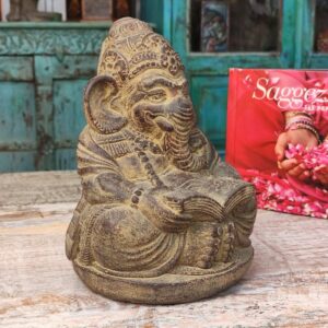 ganesh con libro statua in pietra decorativa