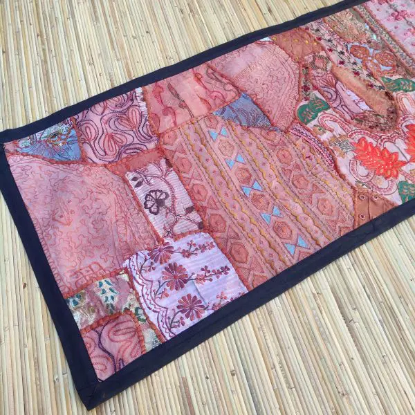 Runner da tavolo in cotone ricamato indiano patchwork, stile boho, stile vintage fatto a mano da pranzo e tavolino da caffè – Style Speaks (verde, 16 x 60