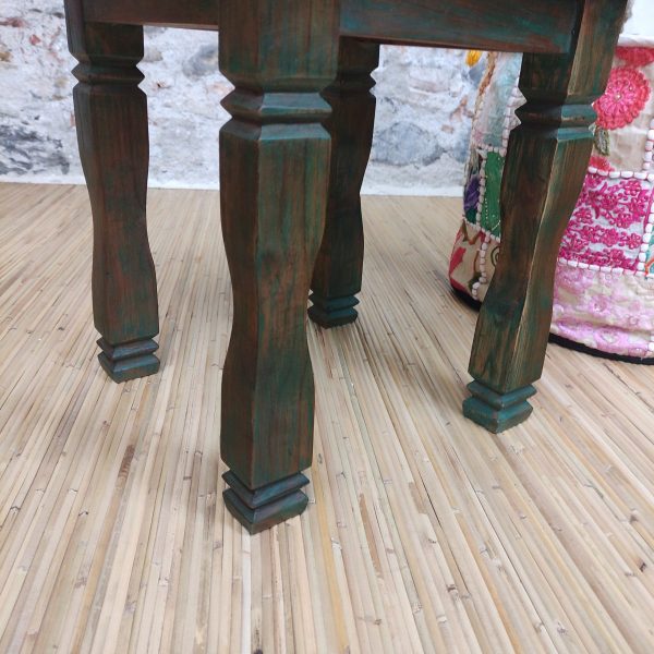 piccolo tavolino etnico verde in legno massello fatto a mano