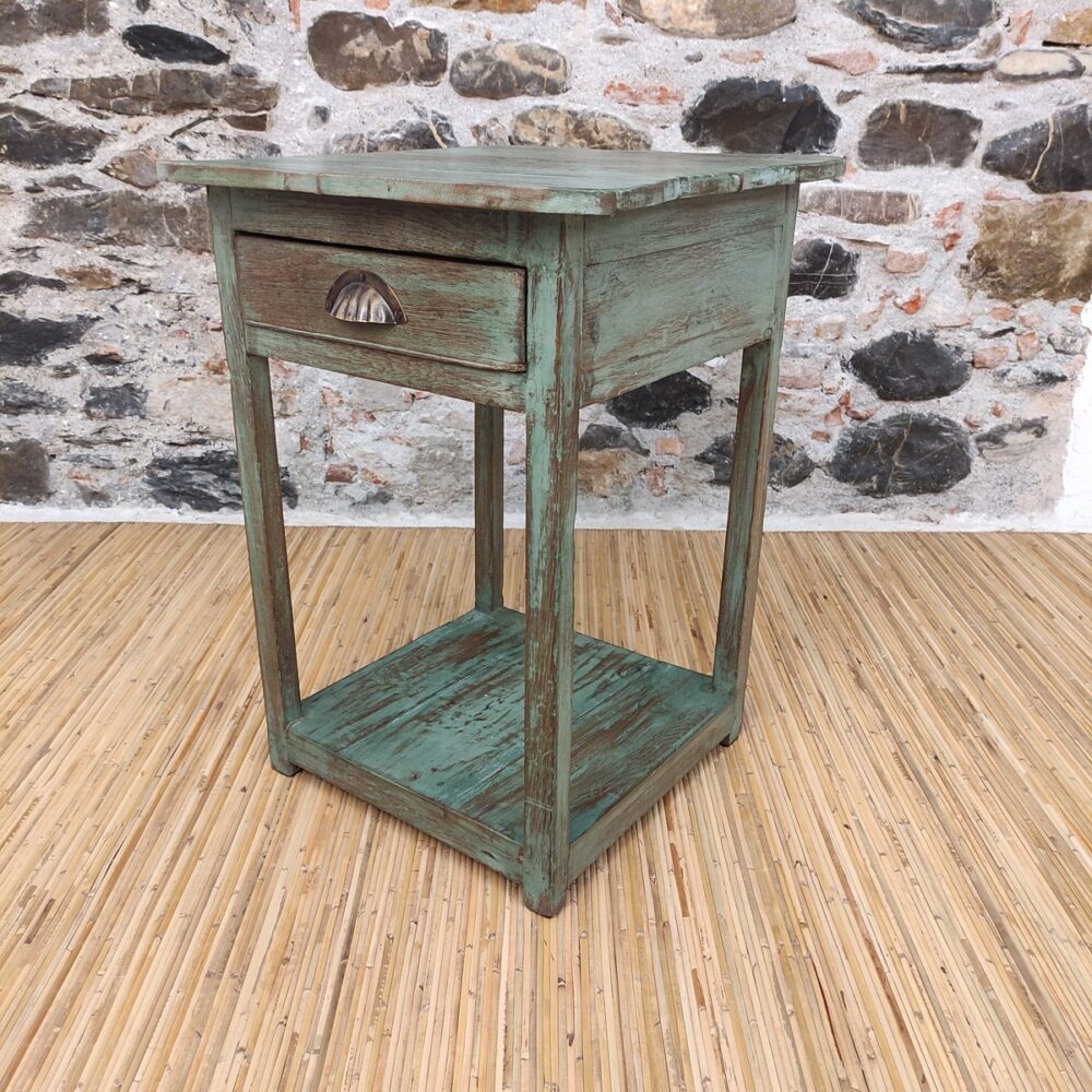tavolino verde indiano con cassetto