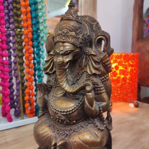 Statua ganesh seduto in fiore di loto color bronzo