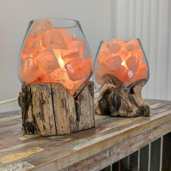lampada di sale unica legno e vetro