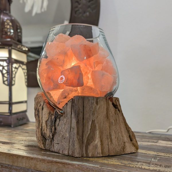 lampada di sale unica legno e vetro