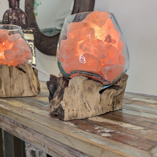 lampada di sale unica legno e vetro