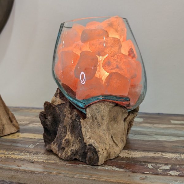 lampada di sale unica legno e vetro
