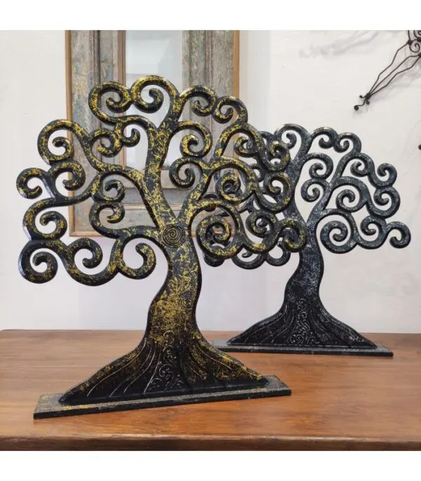 Albero Della Vita In Metallo Dorato Con Base Legno - Decorazione Da Appoggio 27cm | Idea Regalo Elegante - Foto 2