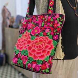borsa thailandese a spalla fiori ricamati
