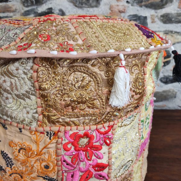 POUF INDIANO RICAMATO PATCHWORK - immagine 2