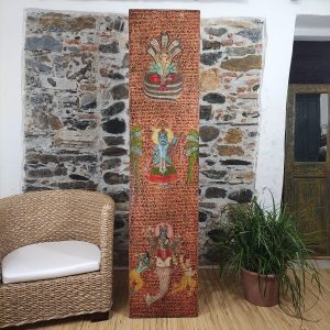 Pannello etnico decorativo indiano con Ganesh e divinità dipinto a mano