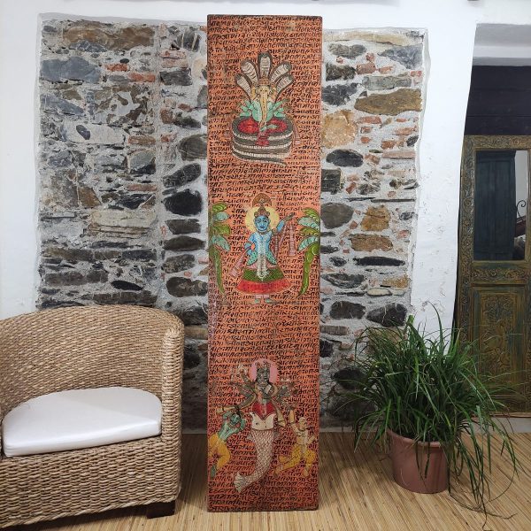 Pannello etnico decorativo indiano con Ganesh e divinità dipinto a mano