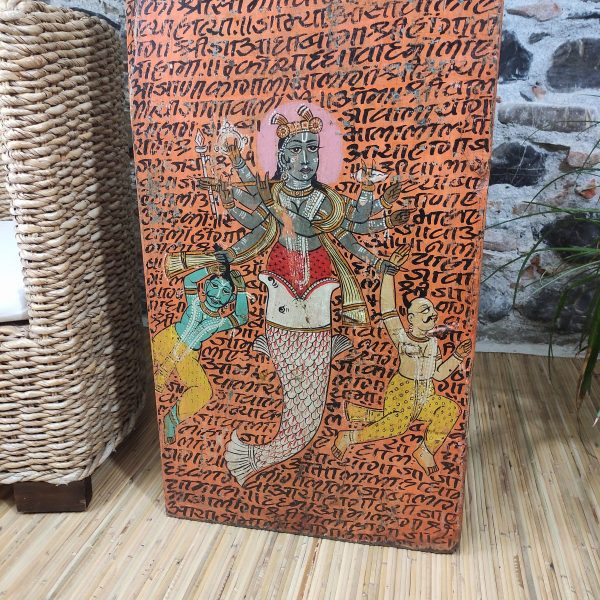 Pannello etnico decorativo indiano con Ganesh e divinità dipinto a mano