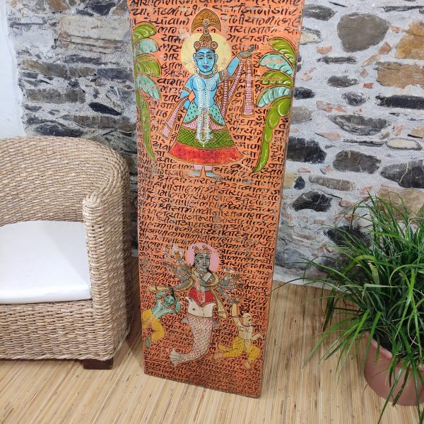 Pannello etnico decorativo indiano con Ganesh e divinità dipinto a mano