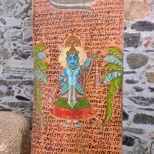 Pannello etnico decorativo indiano con Ganesh e divinità dipinto a mano