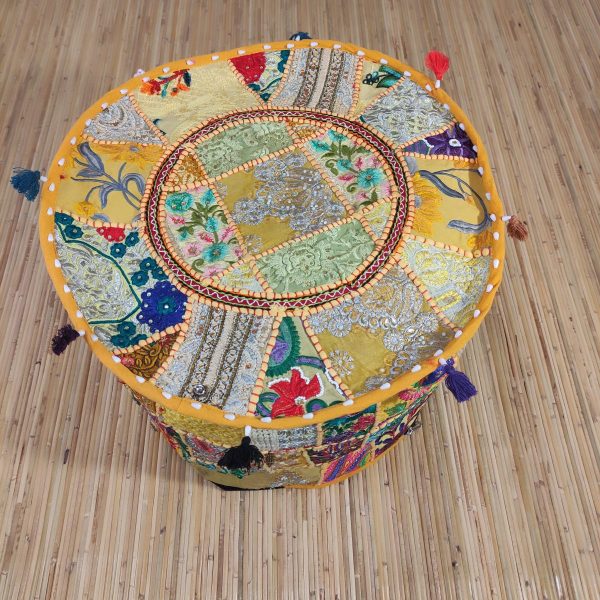 pouf indiano ricamato patchwork giallo