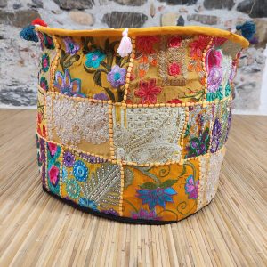 pouf indiano ricamato patchwork giallo