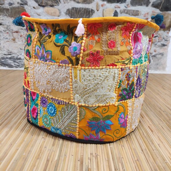 pouf indiano ricamato patchwork giallo