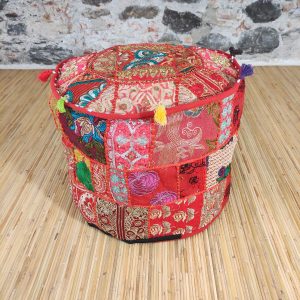 pouf indiano ricamato patchwork rosso