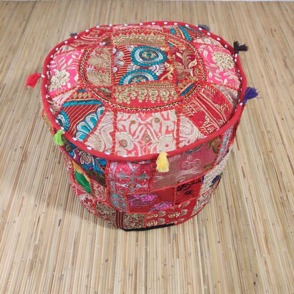 pouf indiano ricamato patchwork rosso