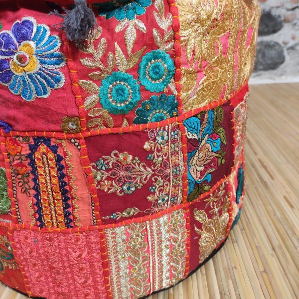 pouf indiano ricamato patchwork rosso