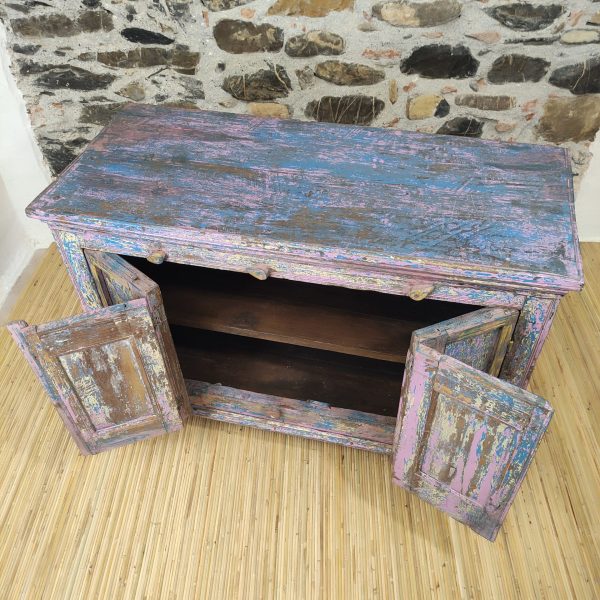 credenza indiana originale rosa e azzurra con sportelli a soffietto