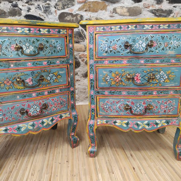 COMODINO INDIANO DIPINTO AZZURRO - immagine 3