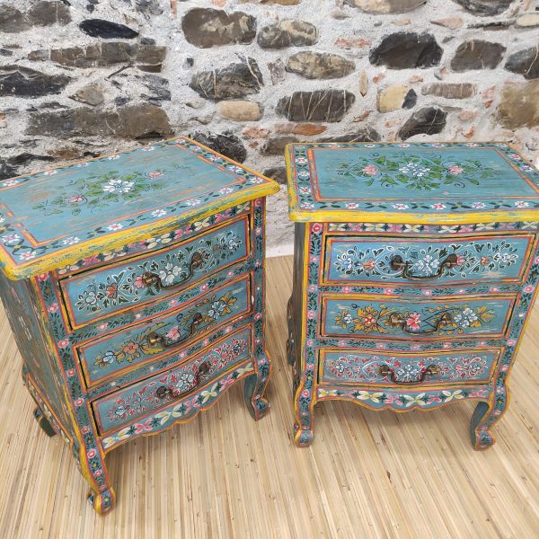 COMODINO INDIANO DIPINTO AZZURRO - immagine 4