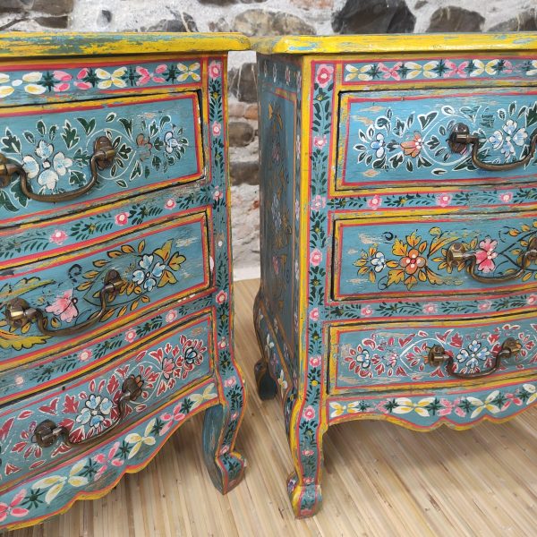 COMODINO INDIANO DIPINTO AZZURRO