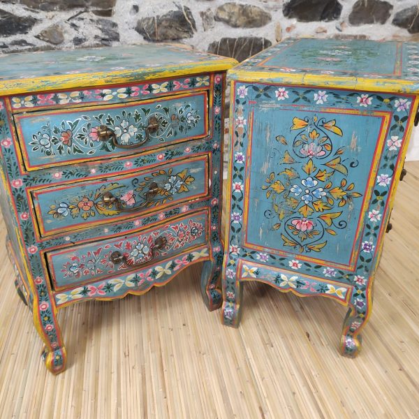 COMODINO INDIANO DIPINTO AZZURRO - immagine 6