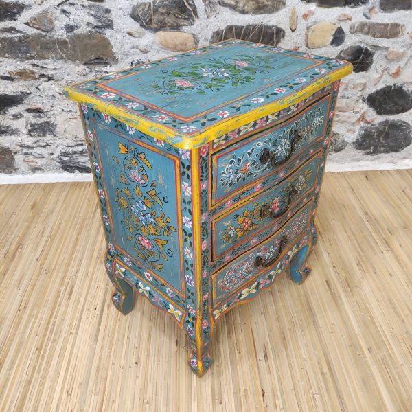 COMODINO INDIANO DIPINTO AZZURRO - immagine 7