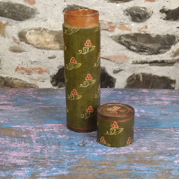 tubo contenitore vintage indiano verde oliva