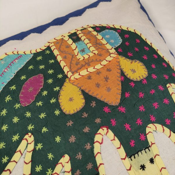 copricuscino indiano elefante patchwork verde