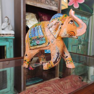 Statua elefante in legno dipinta a mano