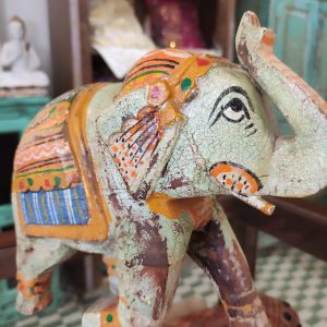 statua elefante in legno dipinta a mano