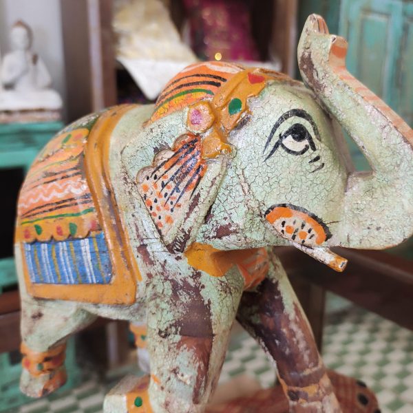 statua elefante in legno dipinta a mano