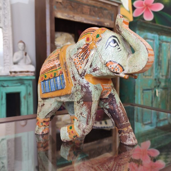 Statua elefante in legno dipinta a mano